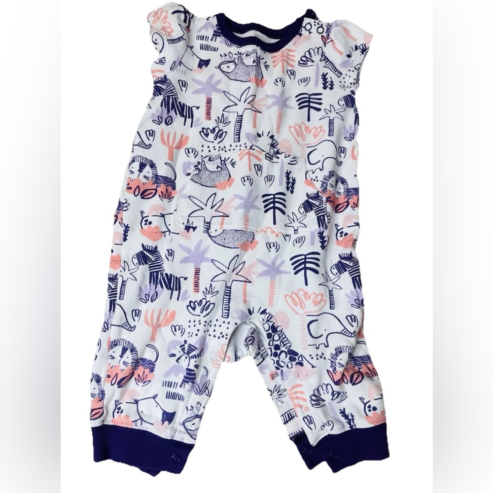 Baby Infant Gymboree Pink Purple Safari Print 3-6M Romper Jumpsuit loungewear